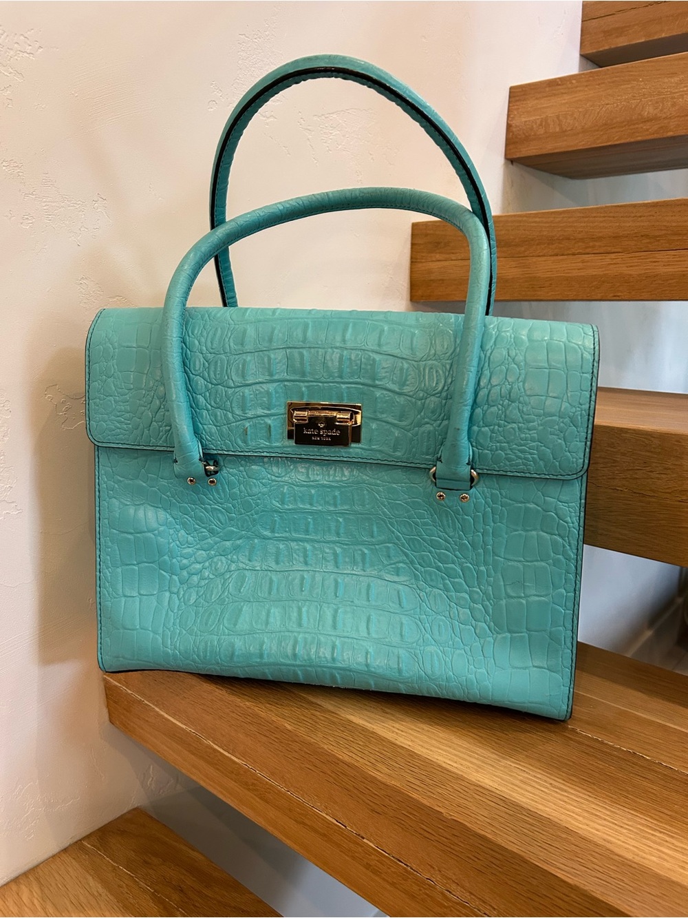RARE Kate Spade Tiffany Blue Croc-Embossed Handbag
